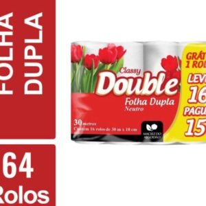 Papel higiênico Folha Dupla, c/ 64 rolos de 30 m. Double.